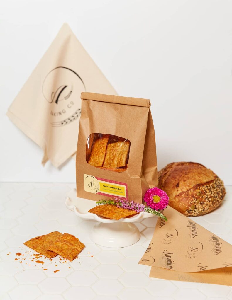 Custom deli paper created for Auspicious Baking Co by Olive Ridley Studios
