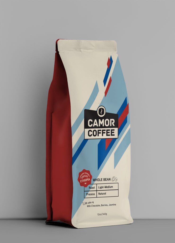 Packaging design for Camor Coffee created by Olive Ridley Studios