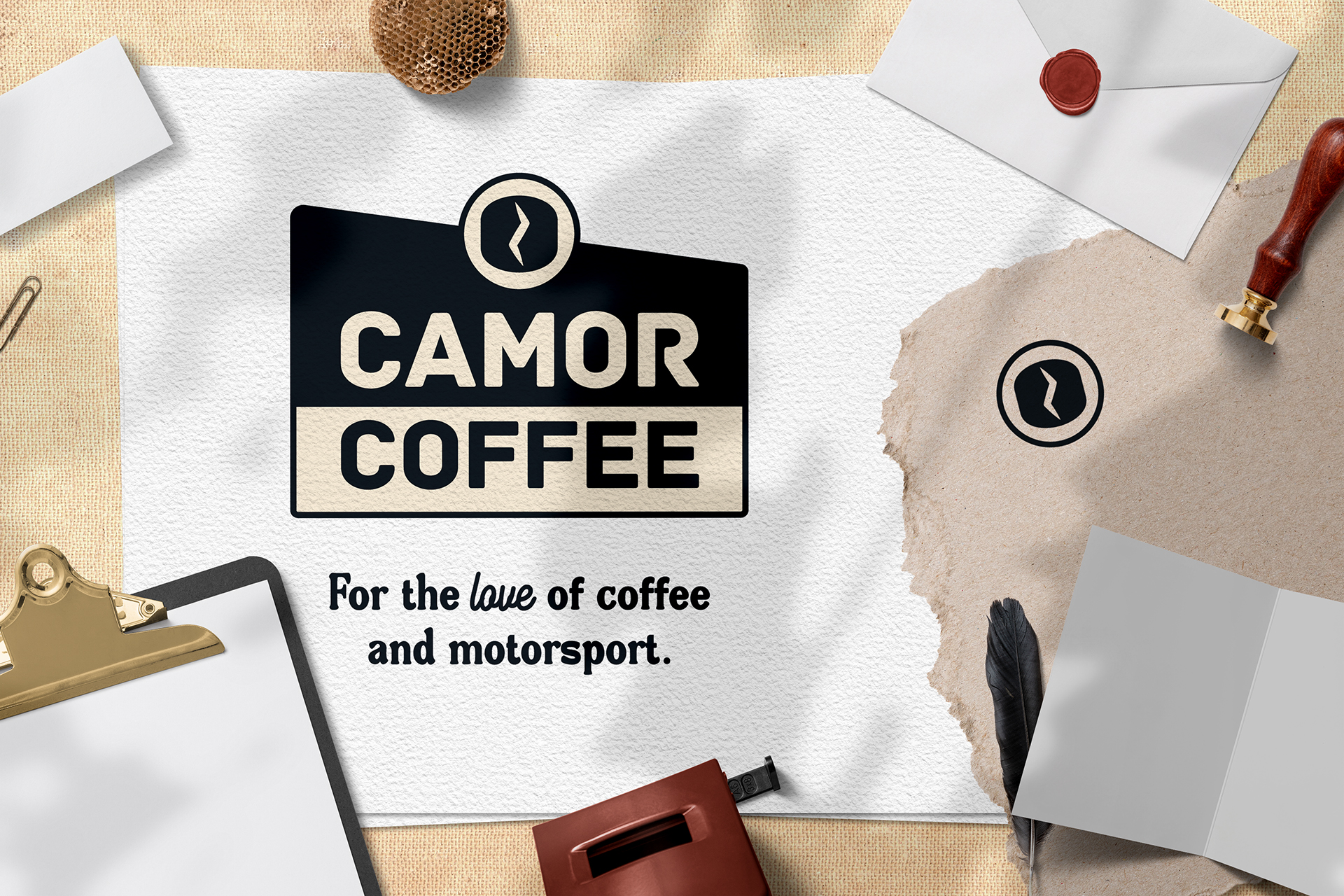 Visual Identity Design elements for Camor Coffee designed by Olive Ridley Studios