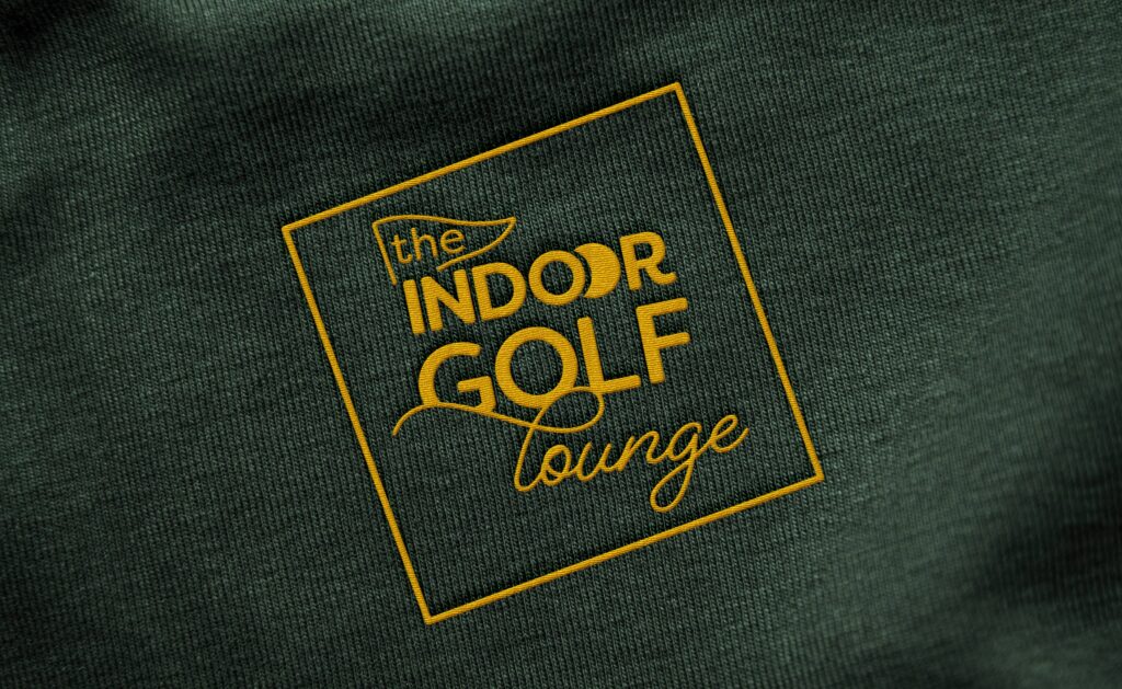 Logo design (shown as a one-color embroidery) created for The Indoor Golf Lounge by Olive Ridley Studios