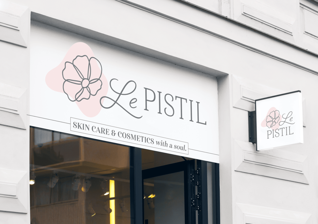 Le PISTIL visual brand identity design created by Olive Ridley Studios - shown mocked up on store signage