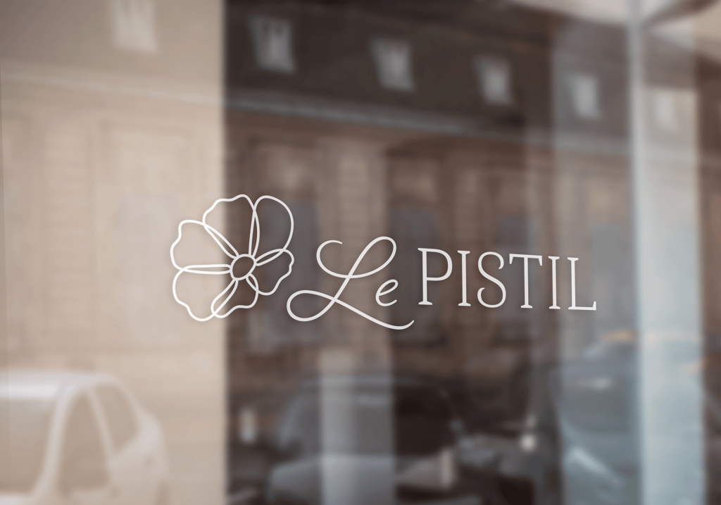 Le PISTIL logo design created by Olive Ridley Studios - shown as a one-color window graphic