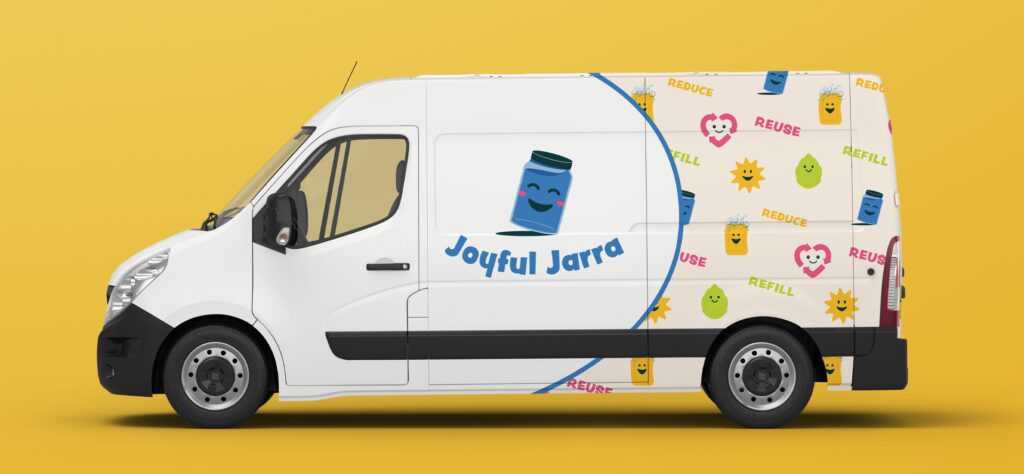 Visual brand identity design created for Joyful Jarra by Olive Ridley Studios - van wrap design mockup