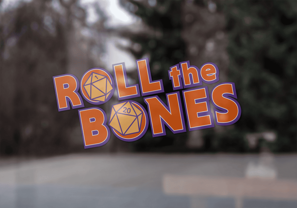 Visual brand identity design created for Roll The Bones by Olive Ridley Studios - Logo mocked up as a window graphic